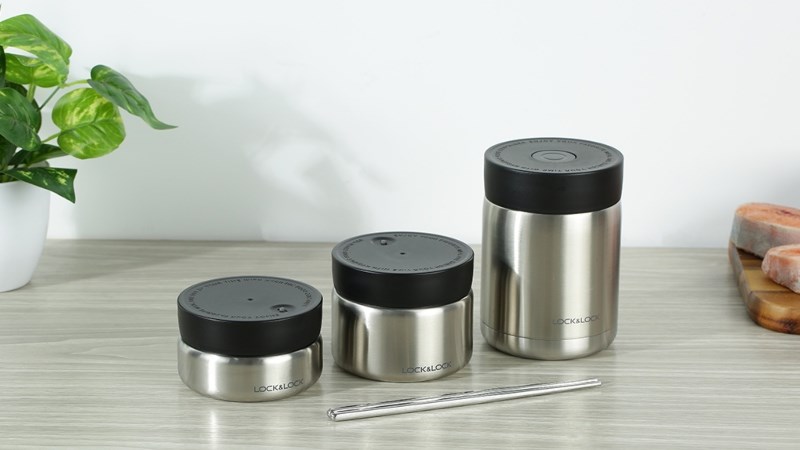 Bộ bình đựng thức ăn giữ nhiệt inox Lock&Lock LHC8031SLV