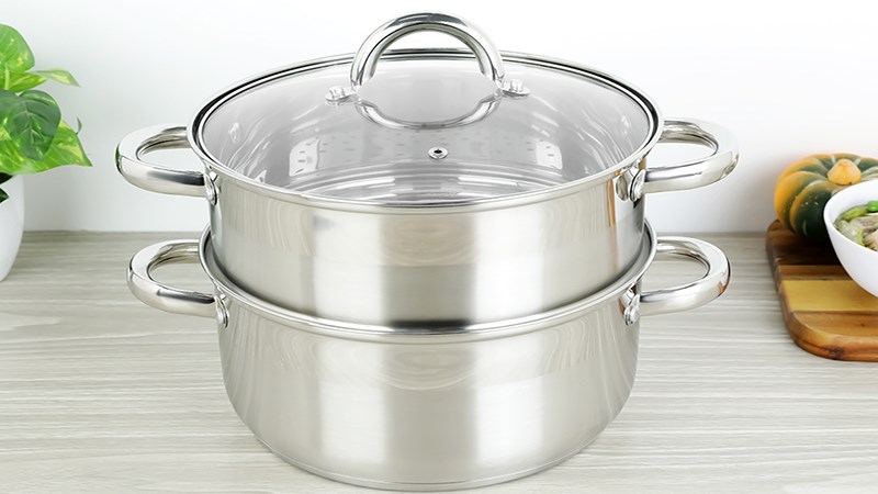 Bộ nồi xửng inox 3 đ&aacute;y nắp kiếng đ&aacute;y từ 24 cm Delites CW-S106-1