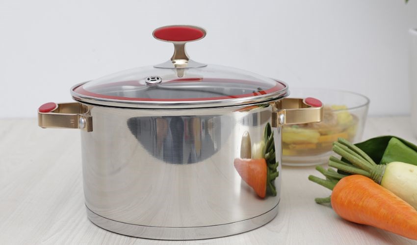 Nồi inox 5 đ&aacute;y nắp k&iacute;nh 18 cm Elmich Red Velvet