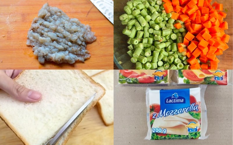 Nguyên liệu món ăn bánh mì kẹp tôm nướng với nồi chiên không dầu