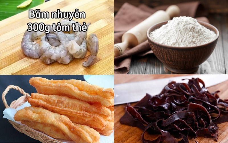 Hình ảnh nguyên liệu làm bánh quẩy bọc tôm chiên