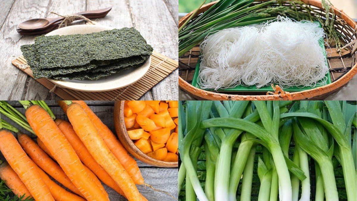 Nguyên liệu món ăn miến cuộn rong biển