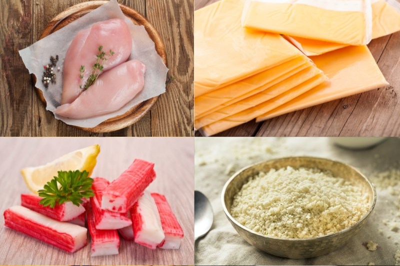 Nguyên liệu làm ức gà cuộn thanh cua phô mai