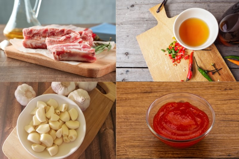 Nguyên liệu làm sườn non cháy tỏi
