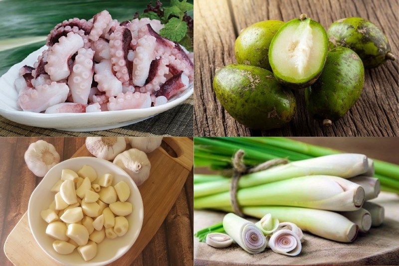 Nguyên liệu làm gỏi cóc bạch tuộc sốt thái