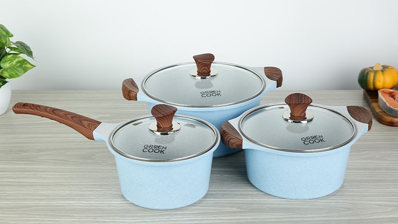 Bộ 3 c&aacute;i nồi qu&aacute;nh Ceramic đ&aacute;y từ Green Cook GCS22-T1