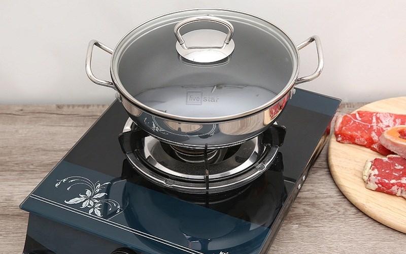 Chảo inox s&acirc;u chống d&iacute;nh đ&aacute;y từ nắp k&iacute;nh 22 cm Fivestar W22-3DG