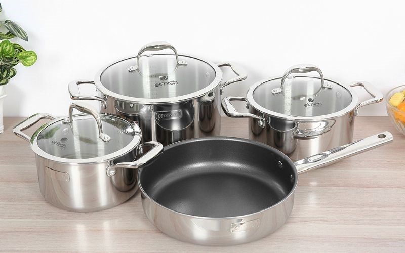 Bộ 3 nồi 1 chảo inox 3 đ&aacute;y Elmich Trimax XS EL-3744