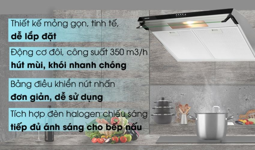 M&aacute;y h&uacute;t kh&oacute;i Sakura SCR-2881S c&oacute; thiết kế sang trọng, hiện đại