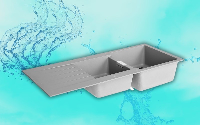 Chậu rửa ch&eacute;n 2 ngăn 1 c&aacute;nh đ&aacute; thạch anh Hafele HS19-GED2S80 X&aacute;m (570.35.570) 