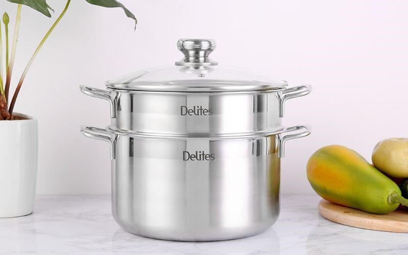 Bộ nồi xửng inox 1 đáy nắp inox 24 cm Delites XR001-24
