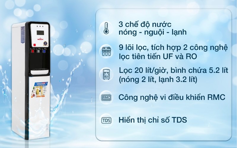Máy lọc nước RO nóng nguội lạnh Robot GRAND-X9WKUR 9 lõi