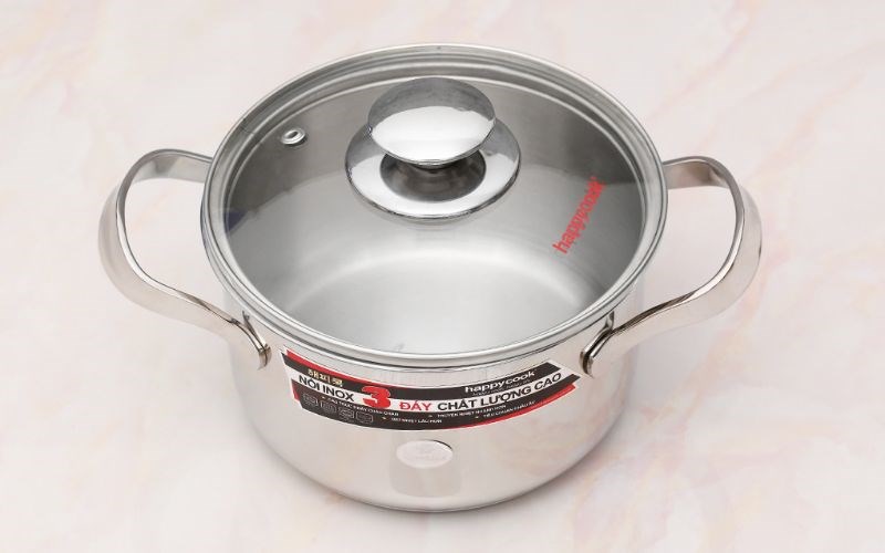 Nồi inox 3 đ&aacute;y nắp k&iacute;nh 16 cm Happycook N16-NMG