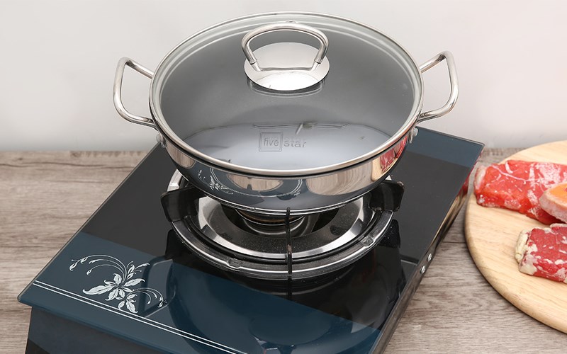 Chảo inox s&acirc;u chống d&iacute;nh đ&aacute;y từ nắp k&iacute;nh 22 cm Fivestar W22-3DG