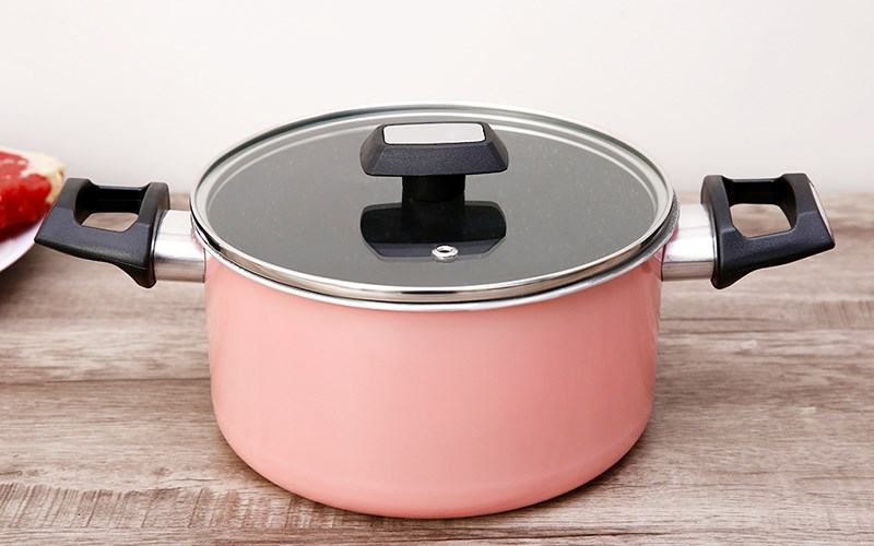 Nồi nh&ocirc;m nắp k&iacute;nh 20 cm Kims Cook EARM520H Hồng