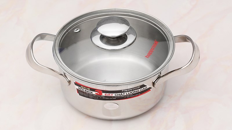 Nồi inox 3 đ&aacute;y nắp k&iacute;nh 16 cm Happycook N16-NMG