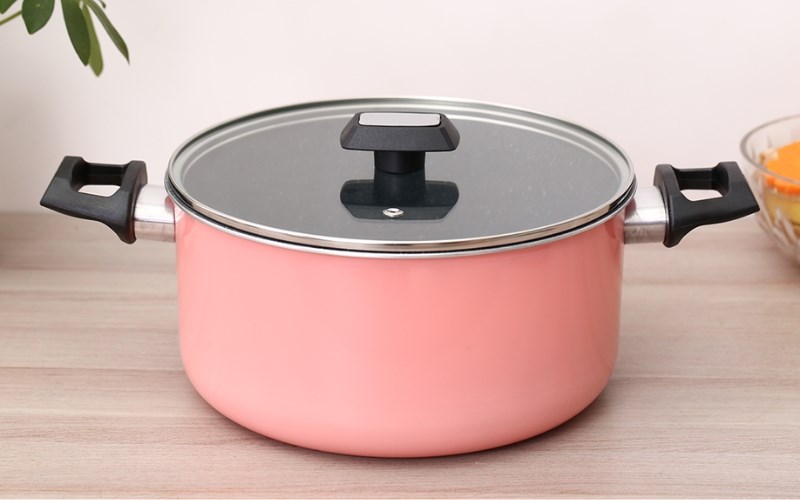 Nồi nh&ocirc;m nắp k&iacute;nh 24 cm Kims Cook EARM524H Hồng