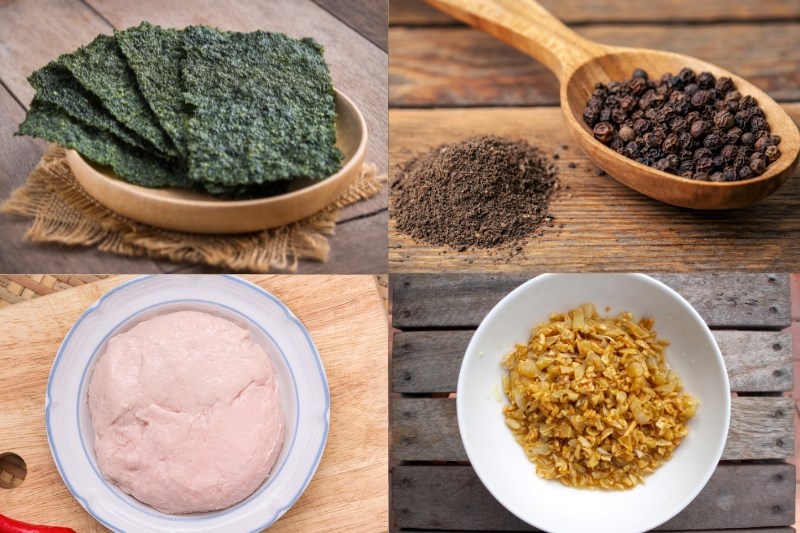 Nguyên liệu món ăn 3 cách làm rong biển cuộn trứng cút và cuộn chả cá chiên giòn