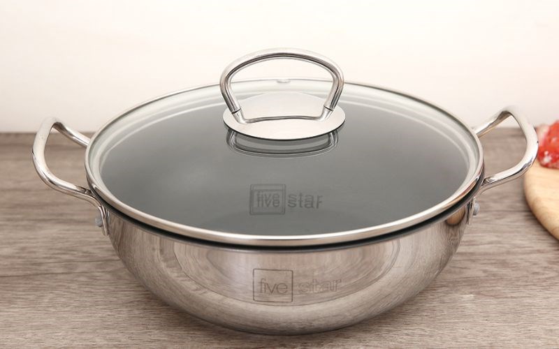 Chảo inox s&acirc;u chống d&iacute;nh đ&aacute;y từ nắp k&iacute;nh 22 cm Fivestar W22-3DG