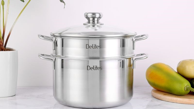 Bộ nồi xửng inox 1 đáy nắp inox 24 cm Delites XR001-24