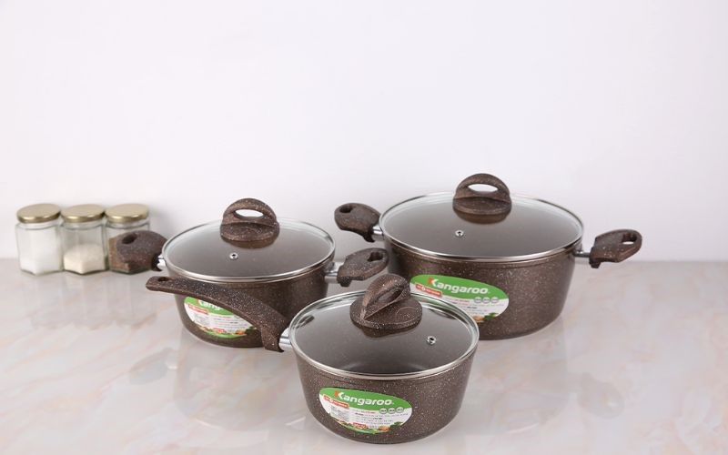 Bộ nồi quánh nhôm chống dính nắp kính Kangaroo KG992MX