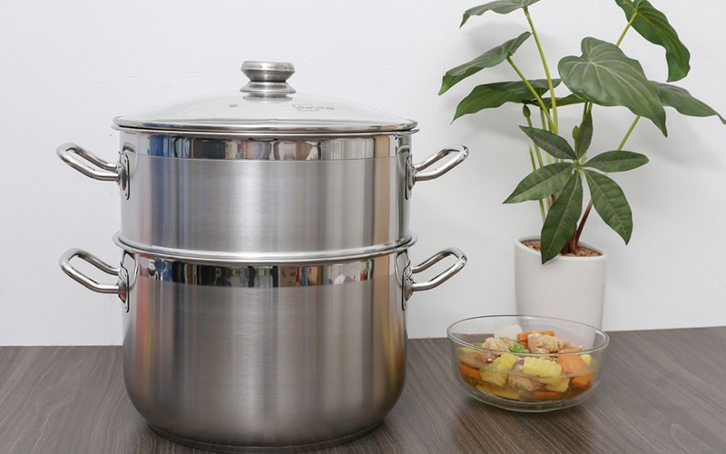 Bộ nồi xửng inox 3 đ&aacute;y nắp k&iacute;nh 30 cm Fivestar ST30-3DG 