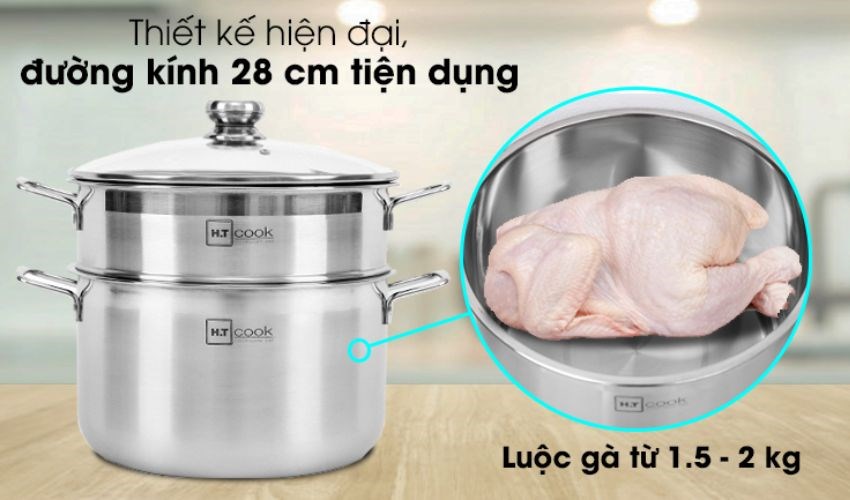 Bộ nồi xửng inox nắp k&iacute;nh 28 cm Fivestar HT Cook HTNX28001