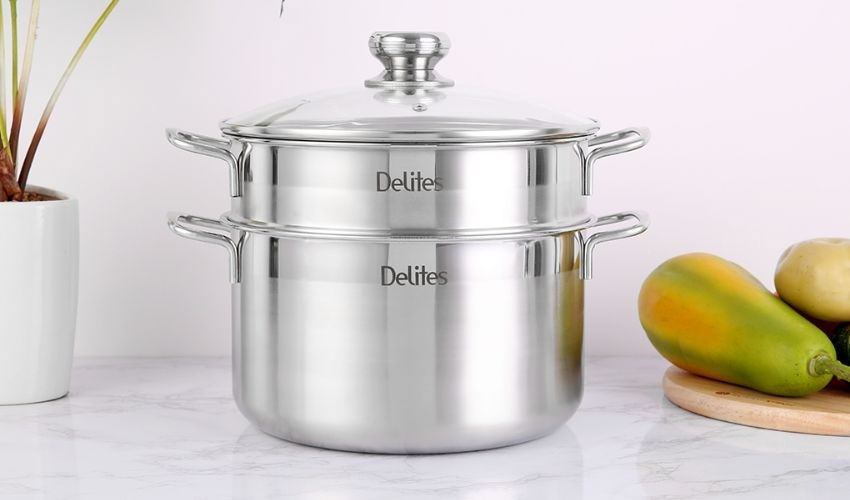 Bộ nồi xửng inox 1 đ&aacute;y nắp inox 24 cm Delites XR001-24 