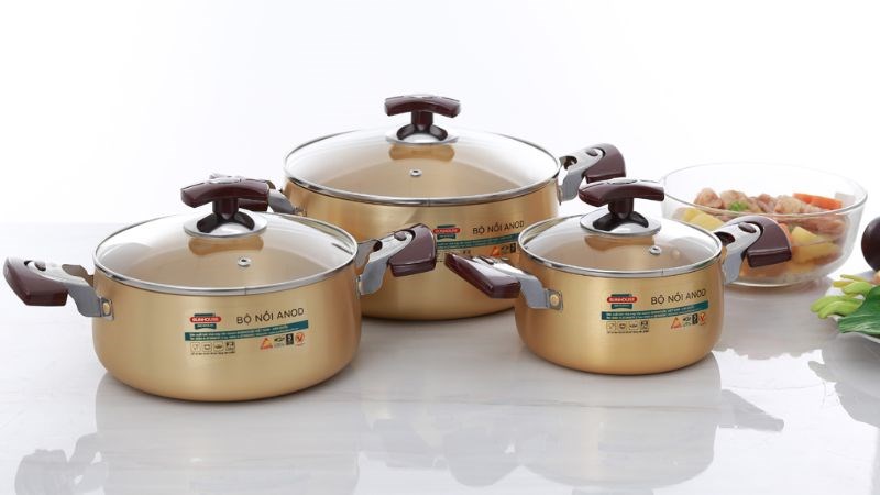 Bộ 3 nồi nh&ocirc;m anod nắp k&iacute;nh Sunhouse SH6634