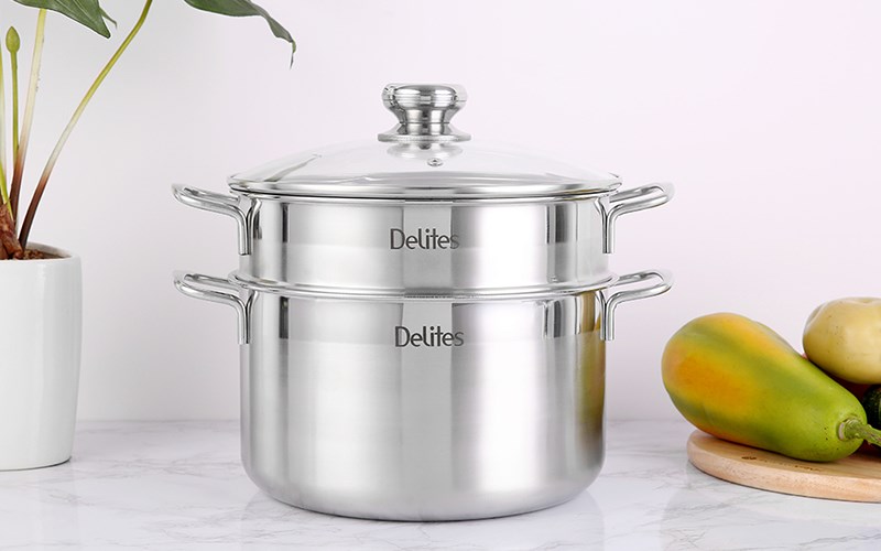 Bộ nồi xửng inox 1 đ&aacute;y nắp inox 24 cm Delites XR001-24