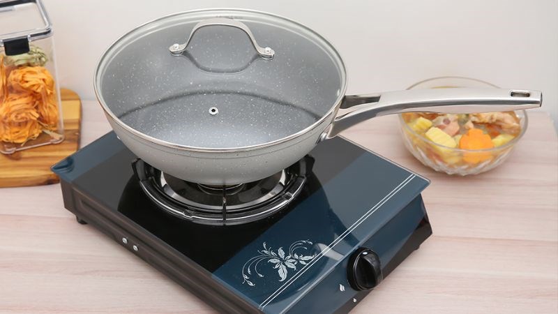 Chảo nhôm sâu chống dính vân đá đáy từ nắp kính 28 cm Elmich Fusion EL-3969 Xanh