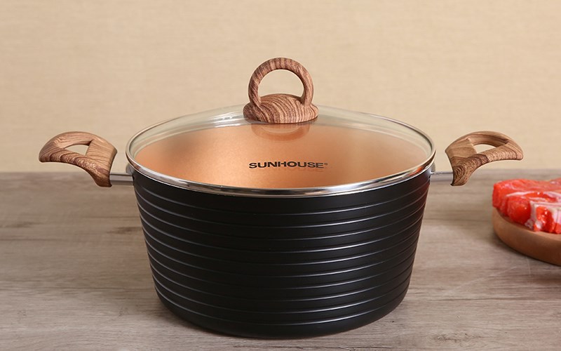 Nồi nhôm chống dính nắp kính 24 cm Sunhouse