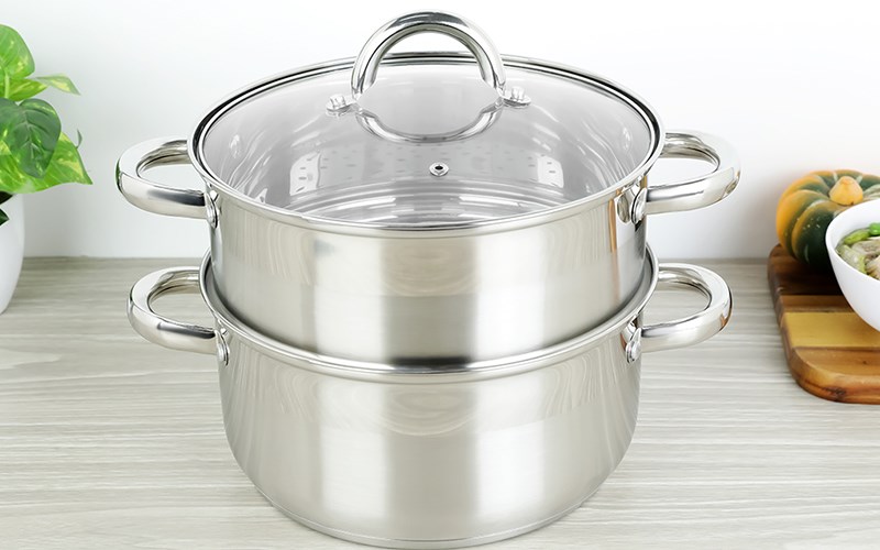 Bộ nồi xửng inox 3 đ&aacute;y nắp kiếng đ&aacute;y từ 24 cm Delites CW-S106-1