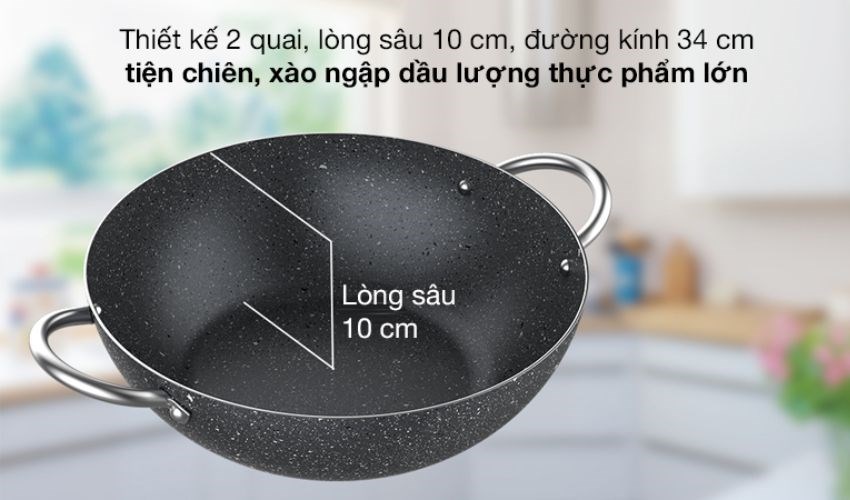 Chảo nhôm sâu chống dính vân đá đáy từ 34 cm Sunhouse SWP34M