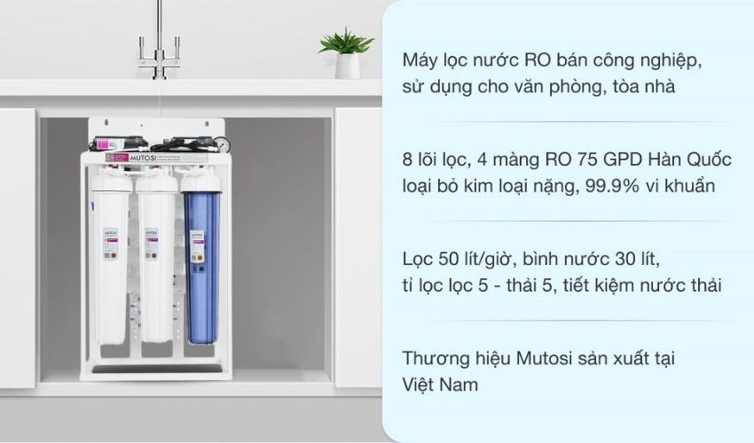 M&aacute;y lọc nước RO b&aacute;n c&ocirc;ng nghiệp Mutosi MP-50 8 l&otilde;i