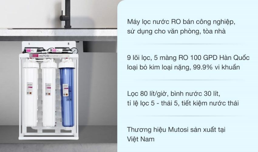 M&aacute;y lọc nước RO b&aacute;n c&ocirc;ng nghiệp Mutosi MP-80 9 l&otilde;i