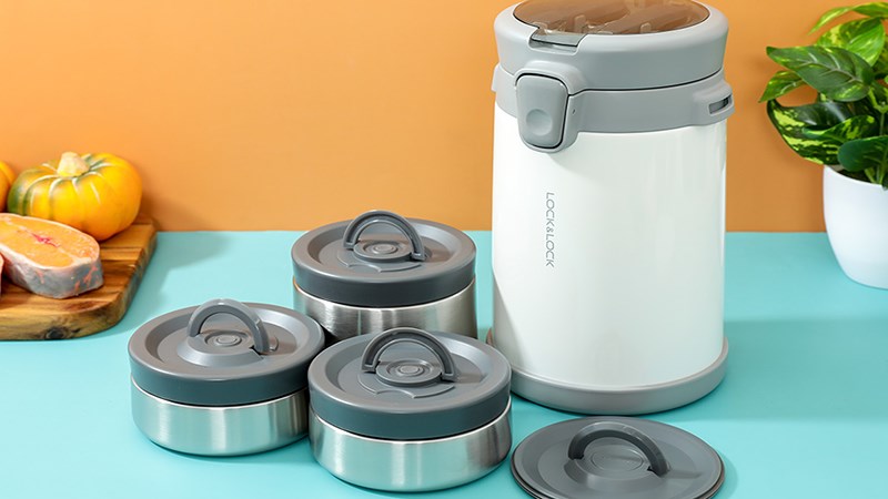 Bộ b&igrave;nh đựng thức ăn giữ nhiệt inox Lock&Lock LHC8039WHT 