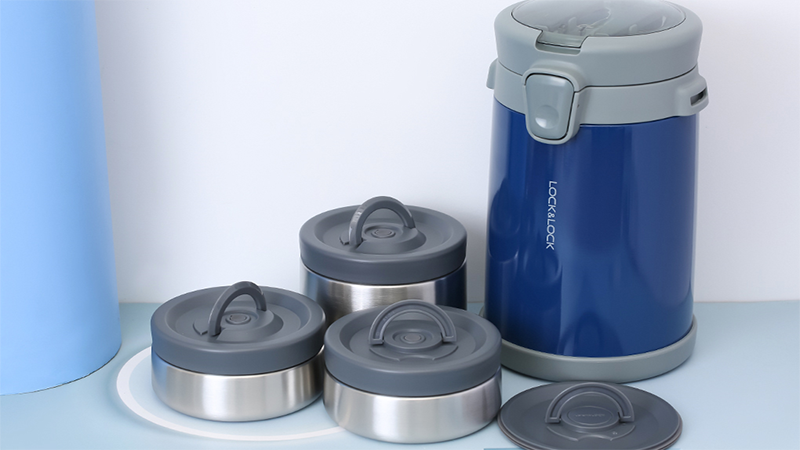 Bộ b&igrave;nh đựng thức ăn giữ nhiệt inox Lock&Lock LHC8039BLU