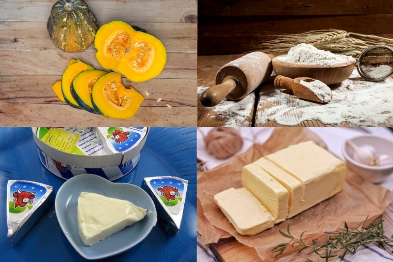 Nguyên liệu món ăn bánh mochi bí đỏ phô mai