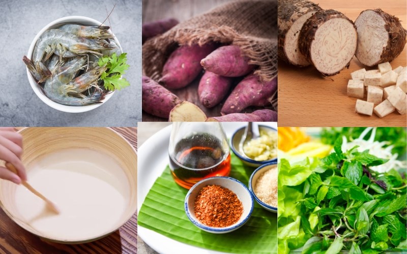Nguyên liệu món ăn bánh tôm chiên khoai lang, bánh tôm chiên khoai lang (công thức được chia sẻ từ người dùng)