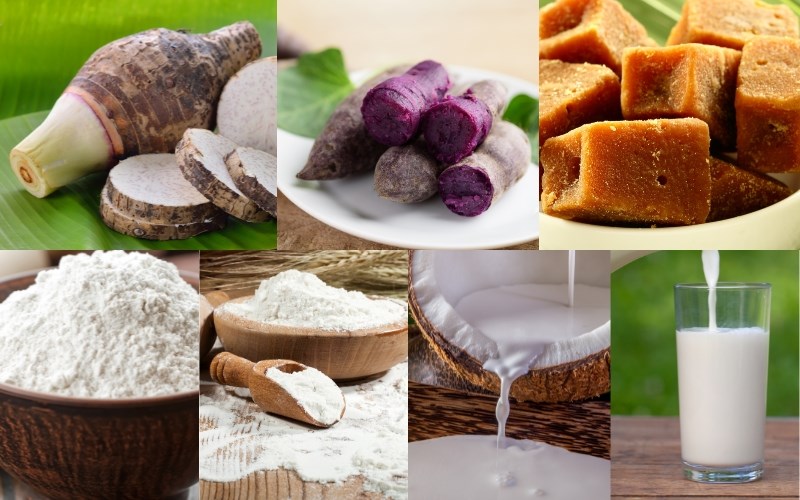 Hình nguyên liệu làm chè khoai môn dẻo