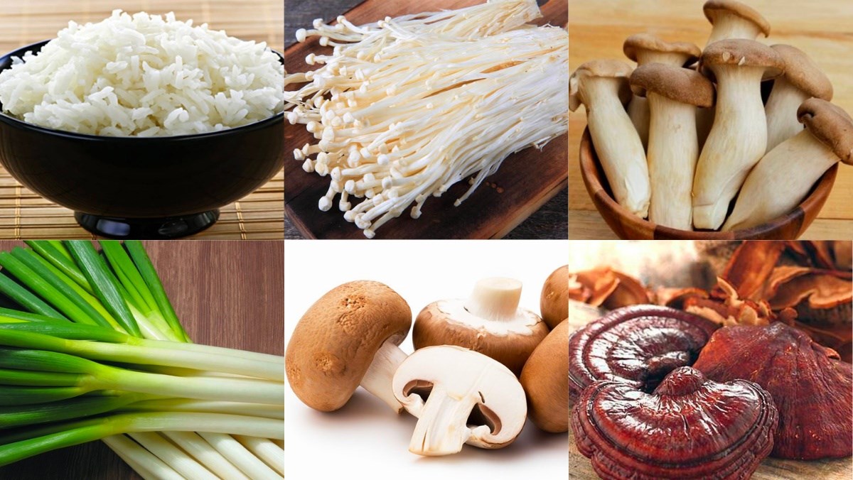 Nguyên liệu món ăn cơm chiên bát bửu chay và cơm chiên nấm bào ngư
