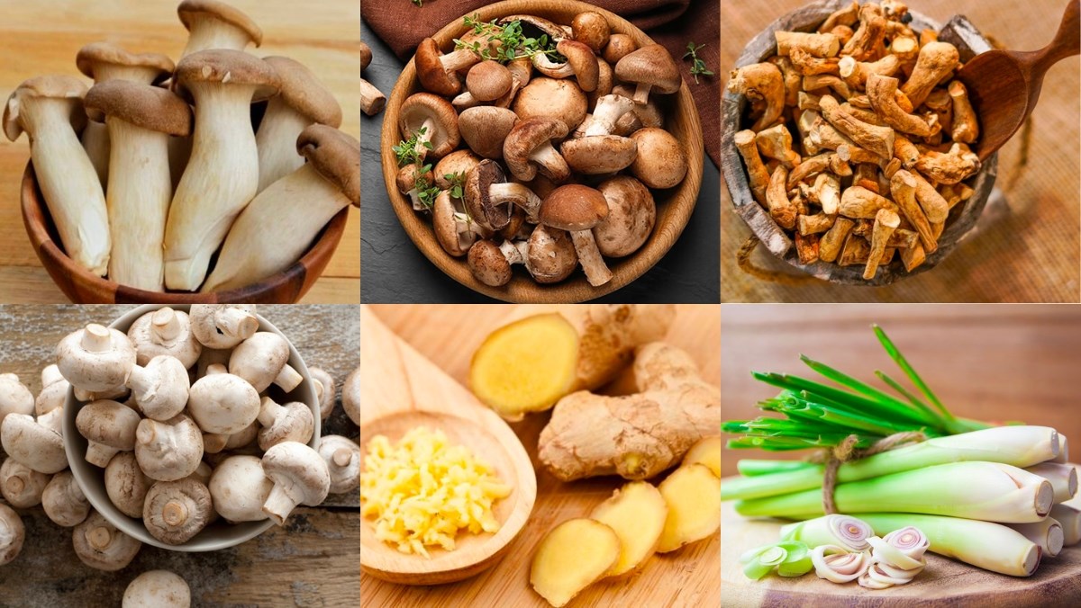 Nguyên liệu món ăn nấm kho quẹt, sả nghệ