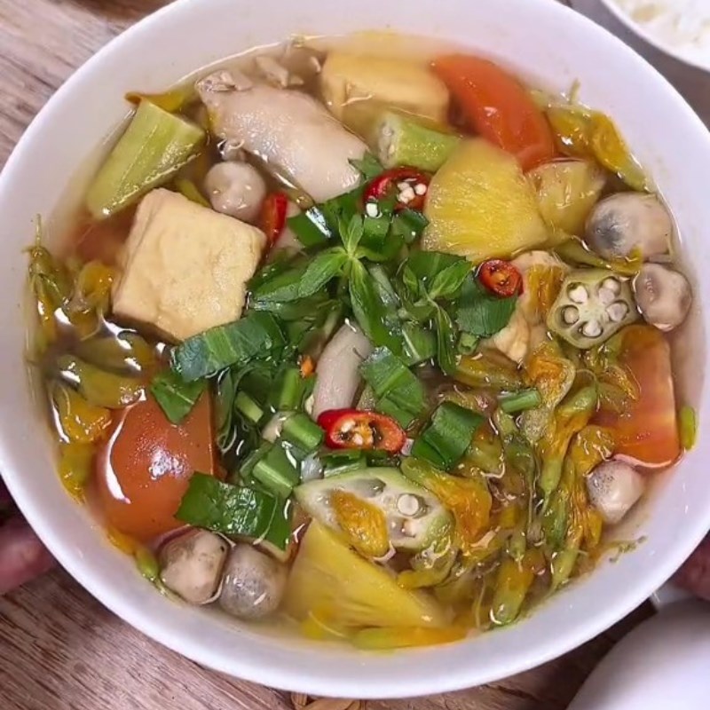 Bước 5 Thành phẩm Canh chua bông điên điển chay (Công thức được chia sẻ từ Tiktok Bếp chay XANH)