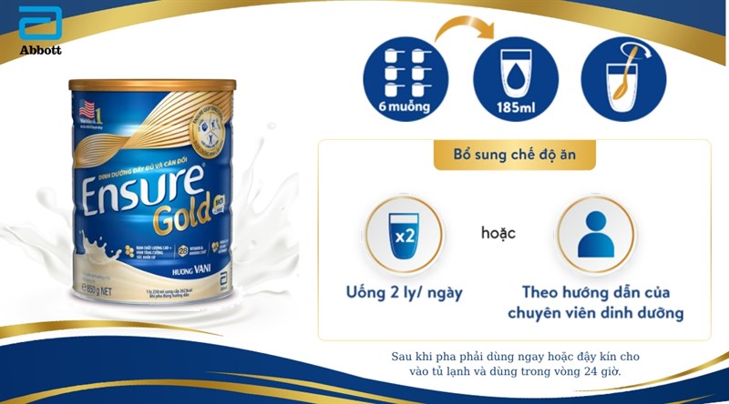 Sữa bột Ensure Gold bổ sung dinh dưỡng, tăng cường sức khỏe hương vani lon 850g