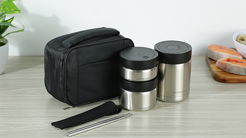 Bộ b&igrave;nh đựng thức ăn giữ nhiệt inox Lock&Lock LHC8031SLV