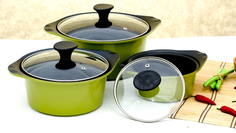 Bộ 3 nồi nh&ocirc;m đ&uacute;c nắp k&iacute;nh Goldsun AD02-3106AG 