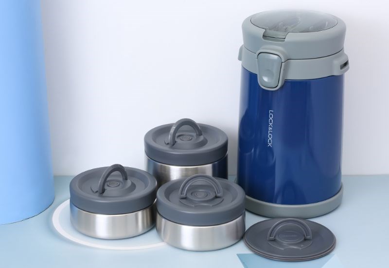 Bộ b&igrave;nh đựng thức ăn giữ nhiệt inox Lock&Lock LHC8039BLU
