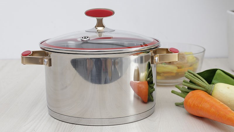 Nồi inox 5 đ&aacute;y nắp k&iacute;nh 20 cm Elmich Red Velvet 