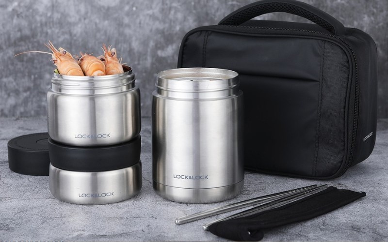 Bộ b&igrave;nh đựng thức ăn giữ nhiệt inox Lock&Lock LHC8031SLV